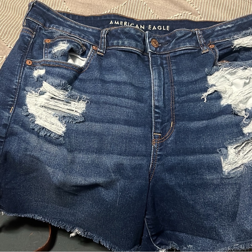 American Eagle Outfitters Dark Blue Distressed Jean Shorts